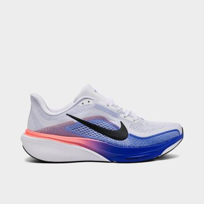 Men's Nithtke Pegasus 42 Running Shoes - Part 1 - White/Racer Blue/Atomic Pink/Black - Left shoe facing left. Outside of the shoe.