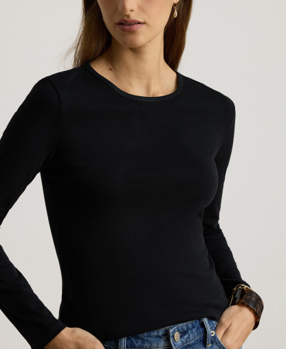 Lauren Ralph Lauren Cotton-Blend Long-Sleeve Top - Polo Black