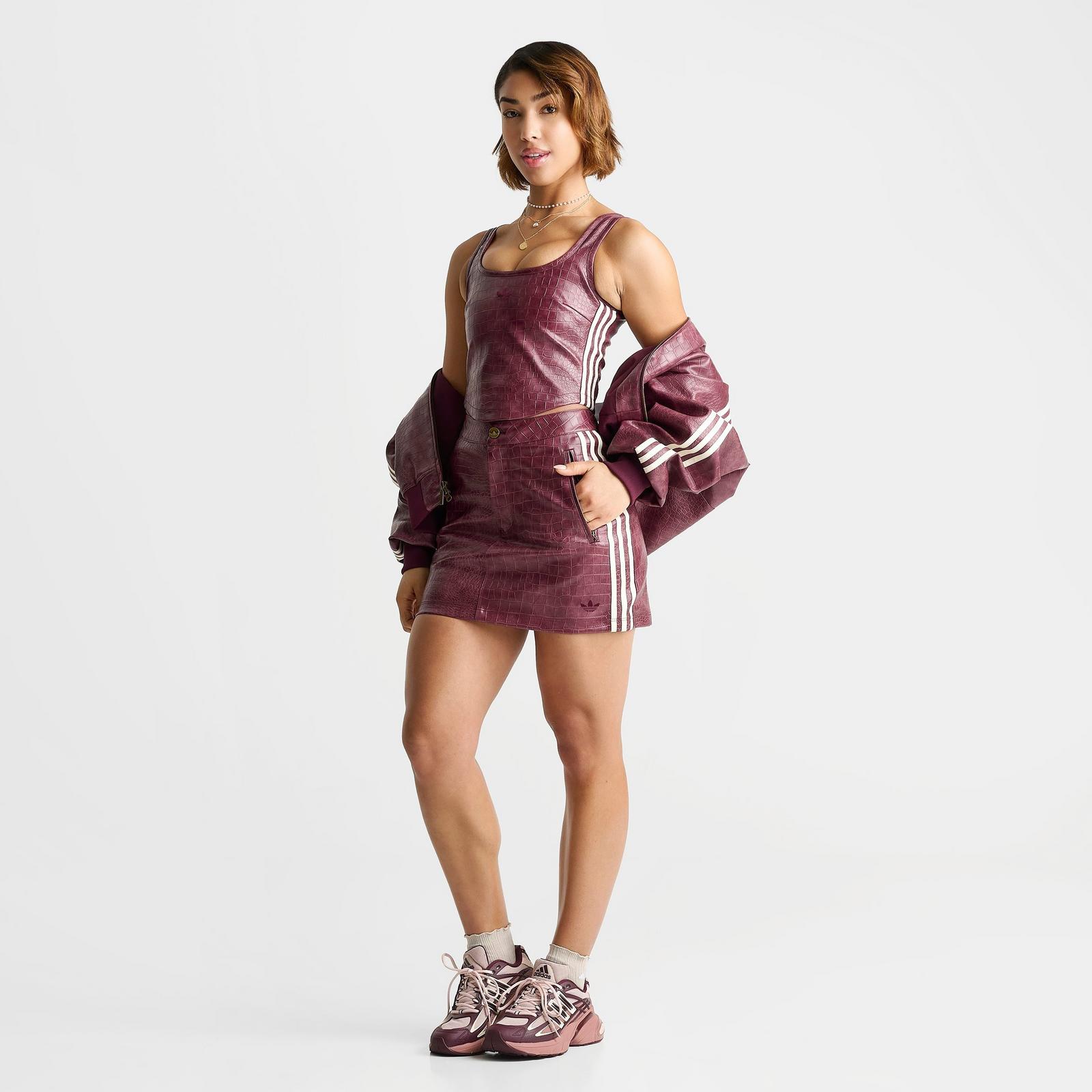 Women's adidas Originals Pleather Mini Skirt - Maroon - view 2