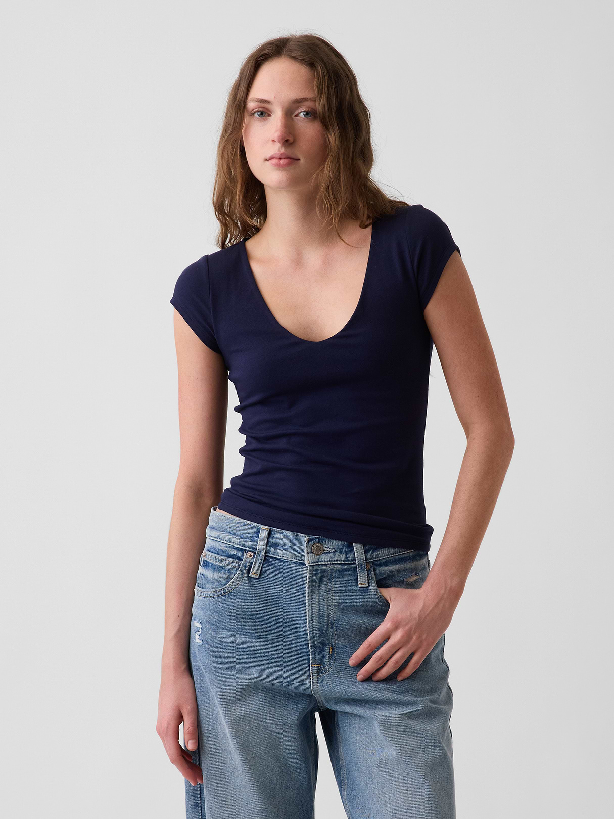 CloseKnit Jersey V-Neck T-Shirt - Navy blue uniform
