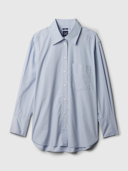 Organic Cotton Poplin Stripe Big Shirt - ice blue