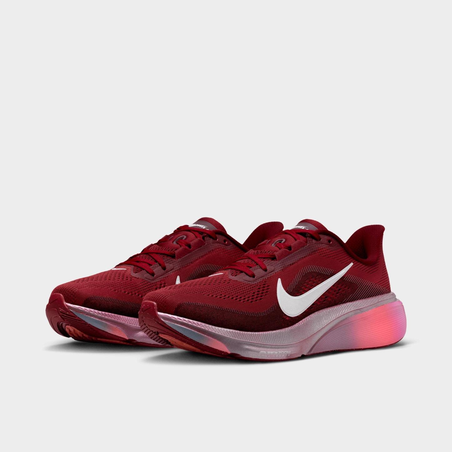 Women's Nithtke Pegasus 42 Running Shoes - Part 1 - Team Red/Atomic Pink/Bordeaux/Barely Green - Both shoes facing left