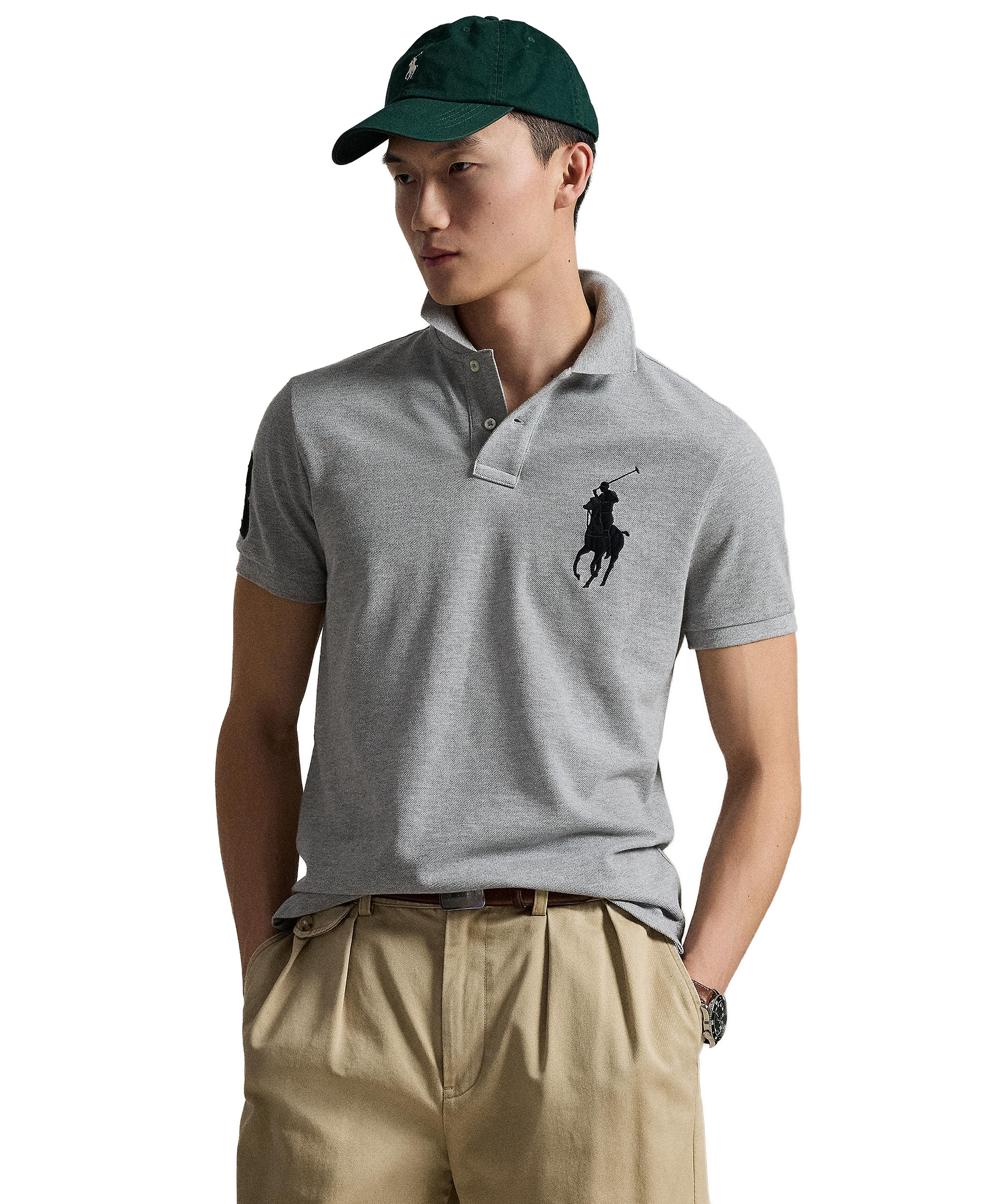 Polo Ralph Lauren Men's Big Pony Custom Slim-Fit Mesh Polo Shirt - Andover Heather