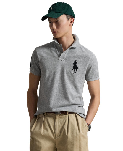 Polo Ralph Lauren Men's Big Pony Custom Slim-Fit Mesh Polo Shirt - Andover Heather