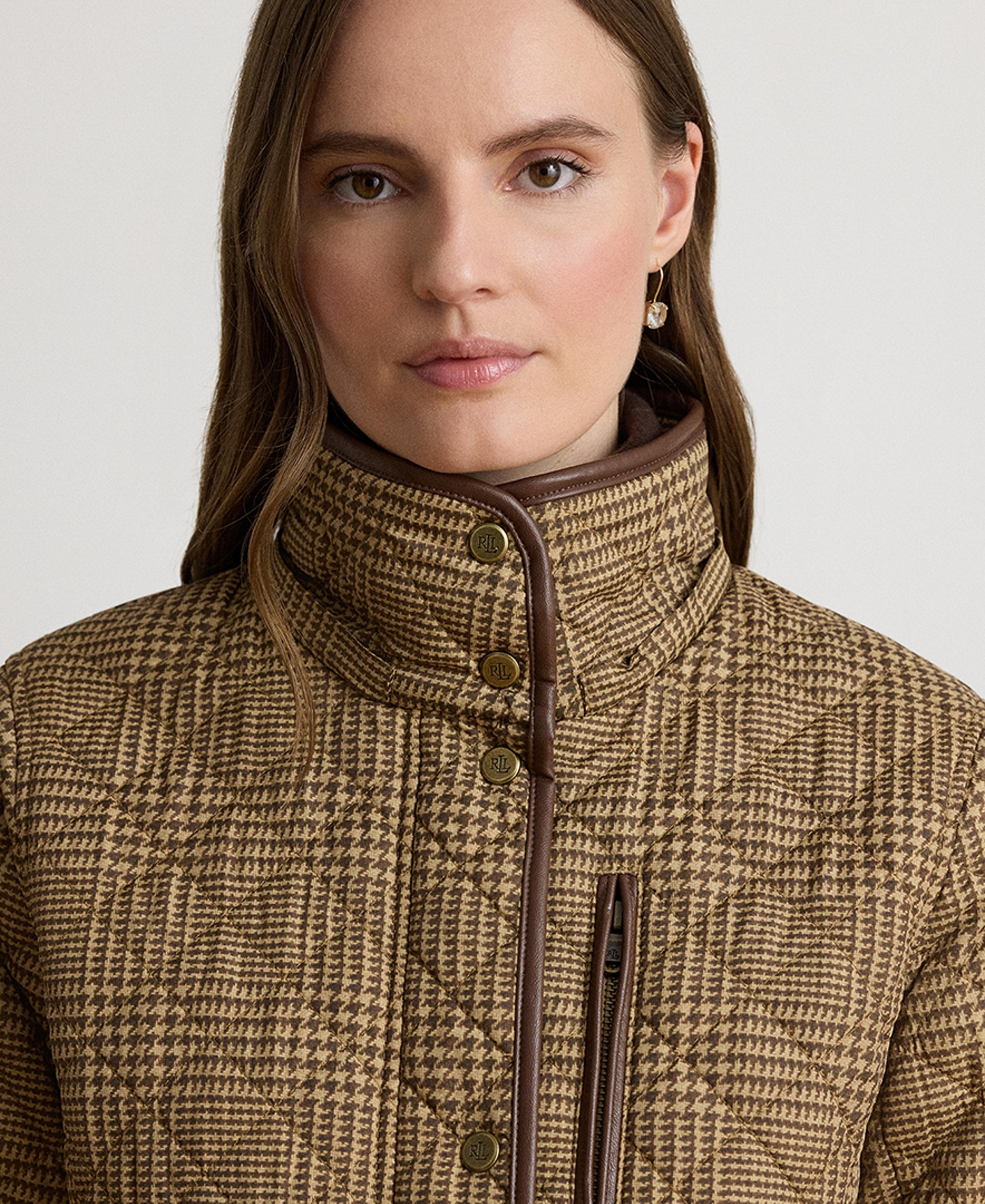 Lauren Ralph Lauren Women's Hooded Quilted Coat - Camel Cognac Check