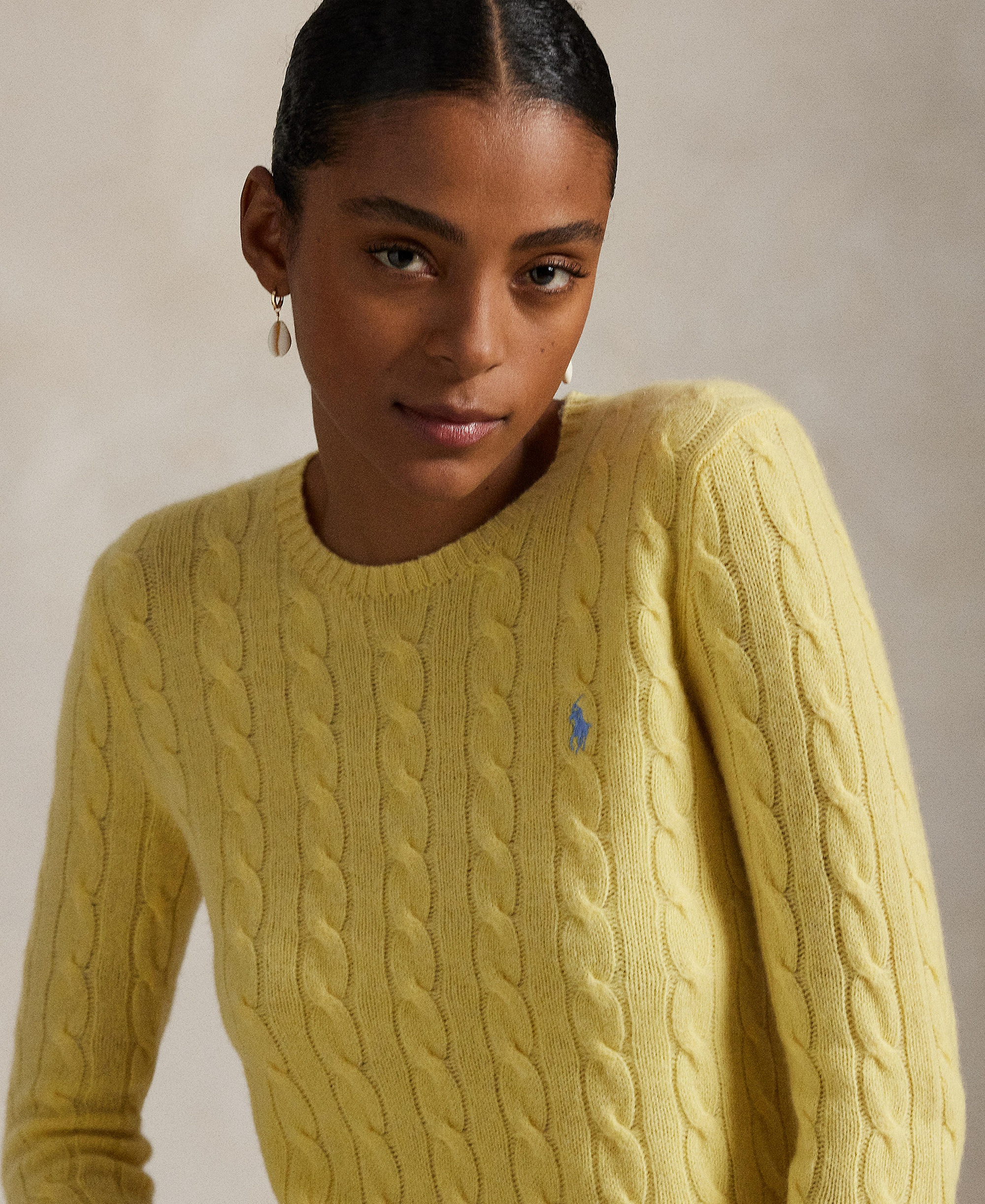 Polo Ralph Lauren Women's Cable Wool-Cashmere Crew Neck Sweater - Fall Yellow