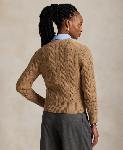 Polo Ralph Lauren Women's Cable-Knit Wool-Cashmere Cardigan Sweater - Collection Camel Melange