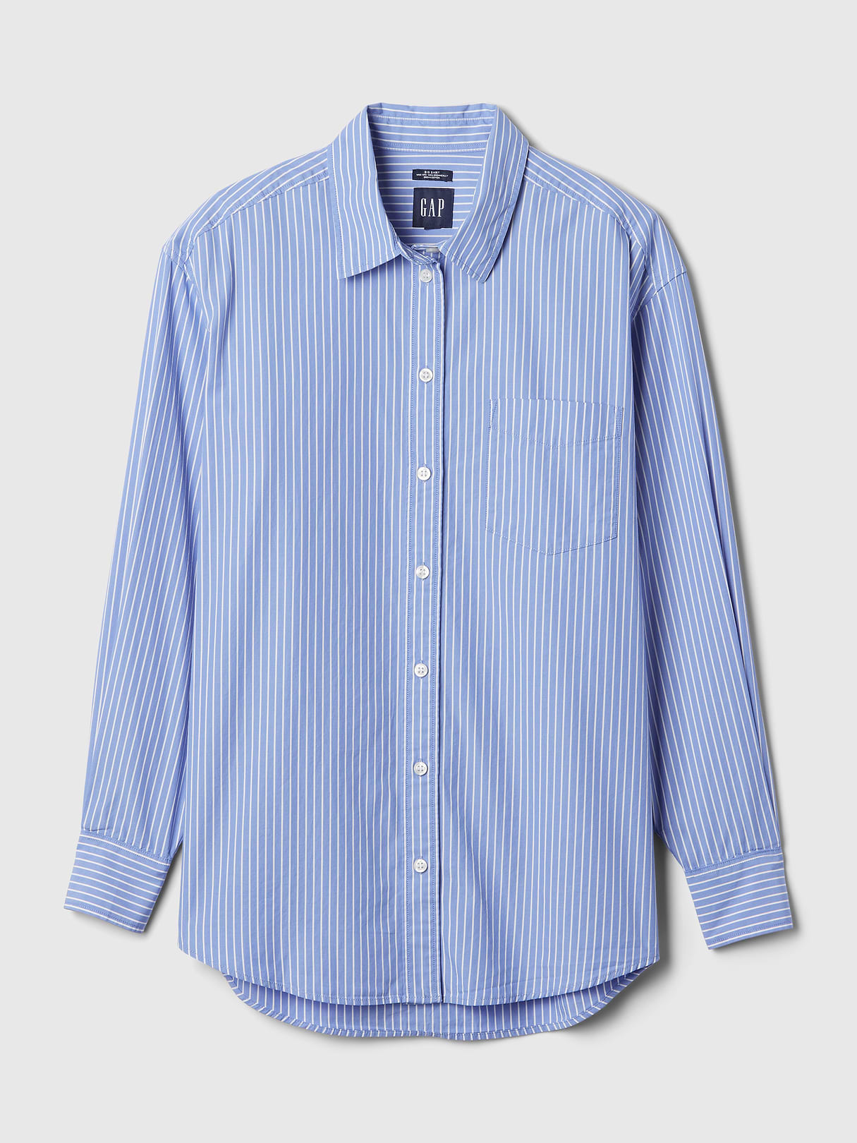 Organic Cotton Poplin Stripe Big Shirt - New blue & white stripe