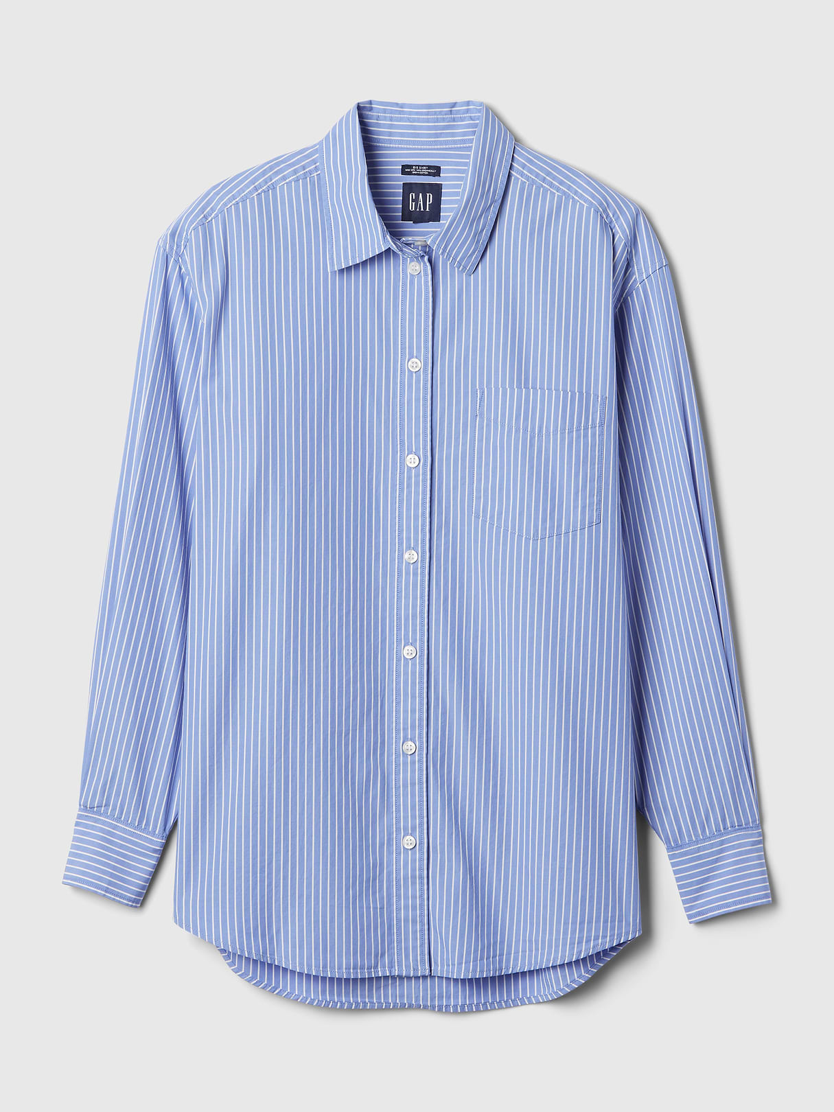 Organic Cotton Poplin Stripe Big Shirt - New blue & white stripe