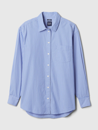 Organic Cotton Poplin Stripe Big Shirt - New blue & white stripe