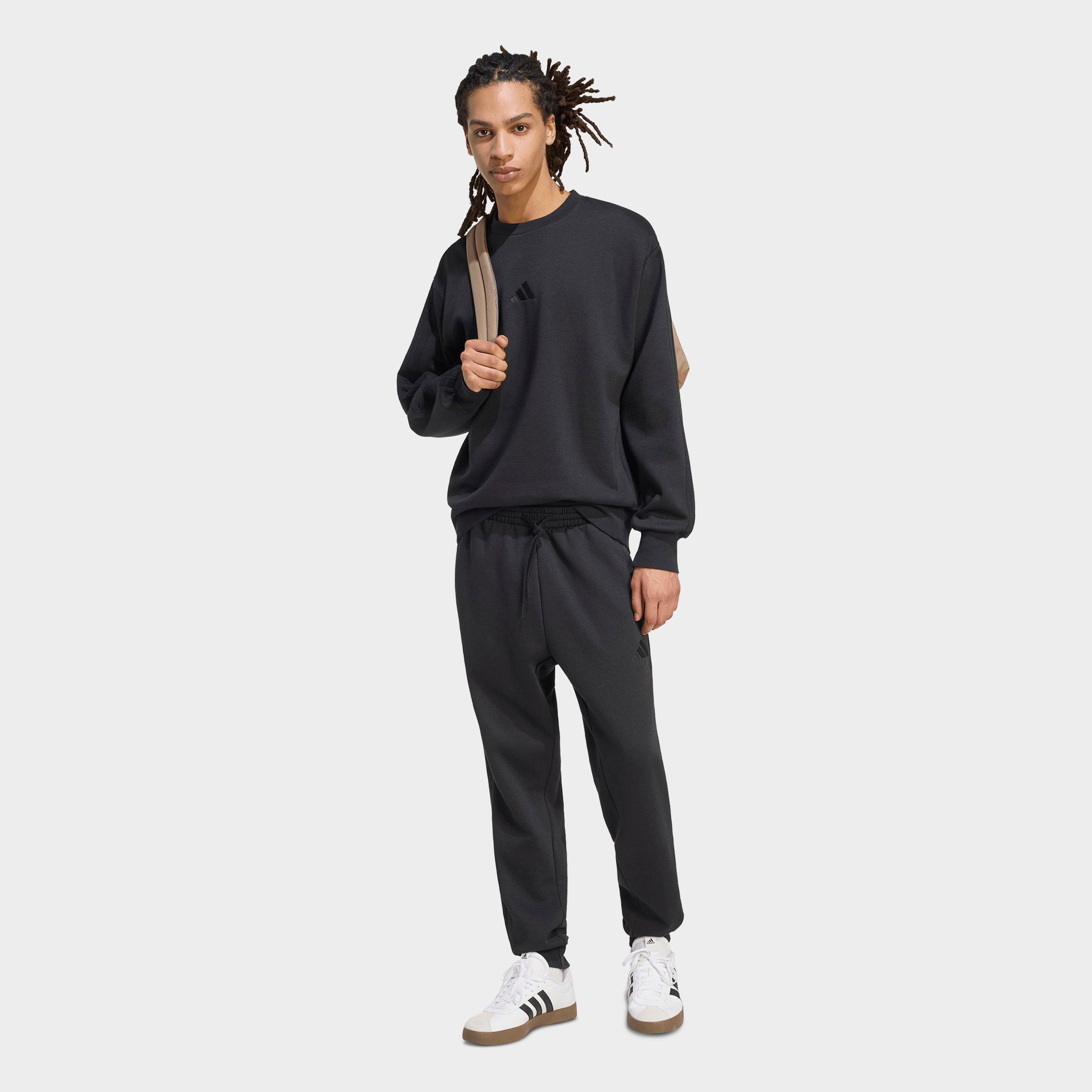 Men's adidas Essentials 3-Stripes Fleece Crewneck Sweatshirt - Black/Black