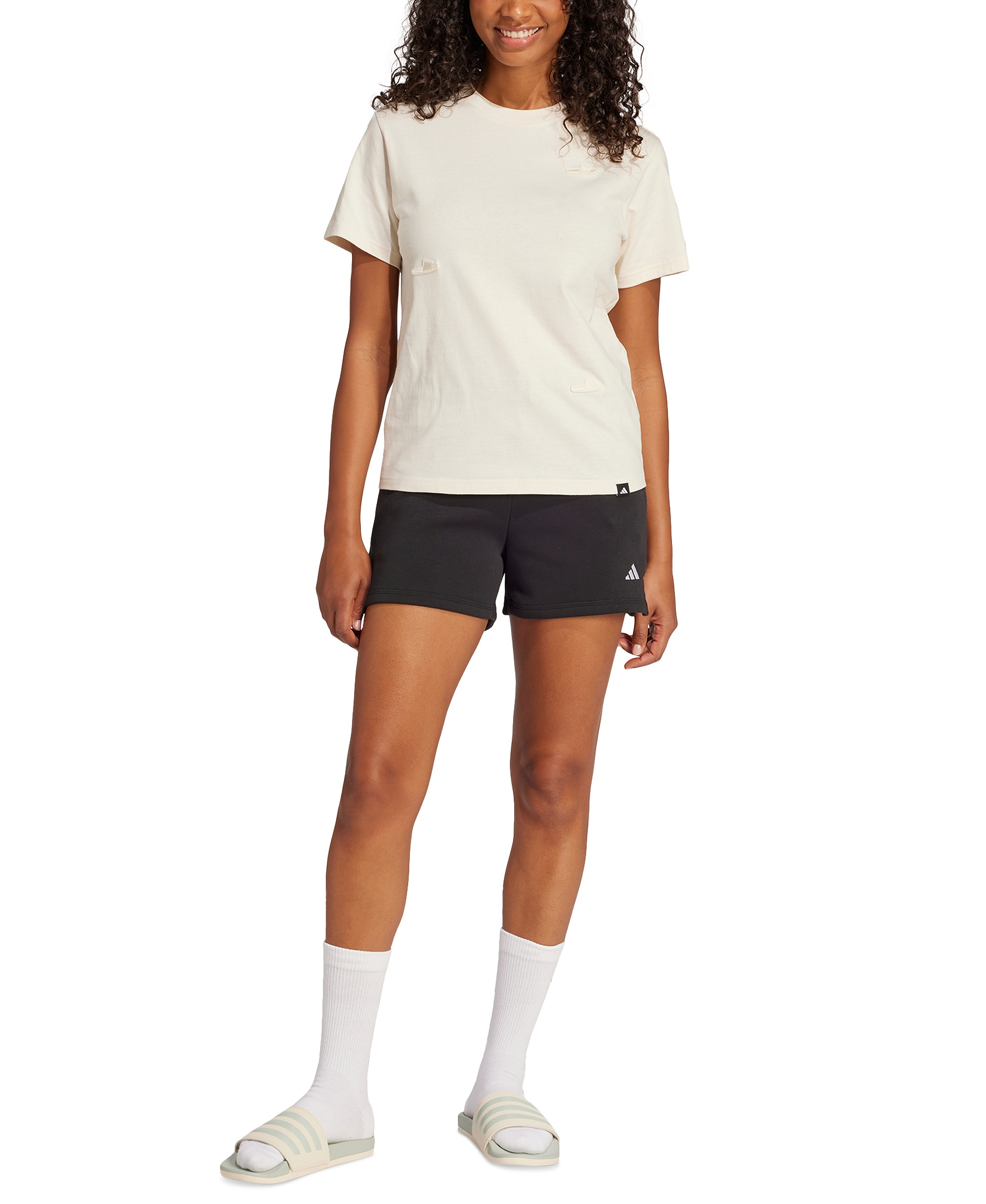 adidas Women's Essentials Small Logo Fleece Shorts - Black/White