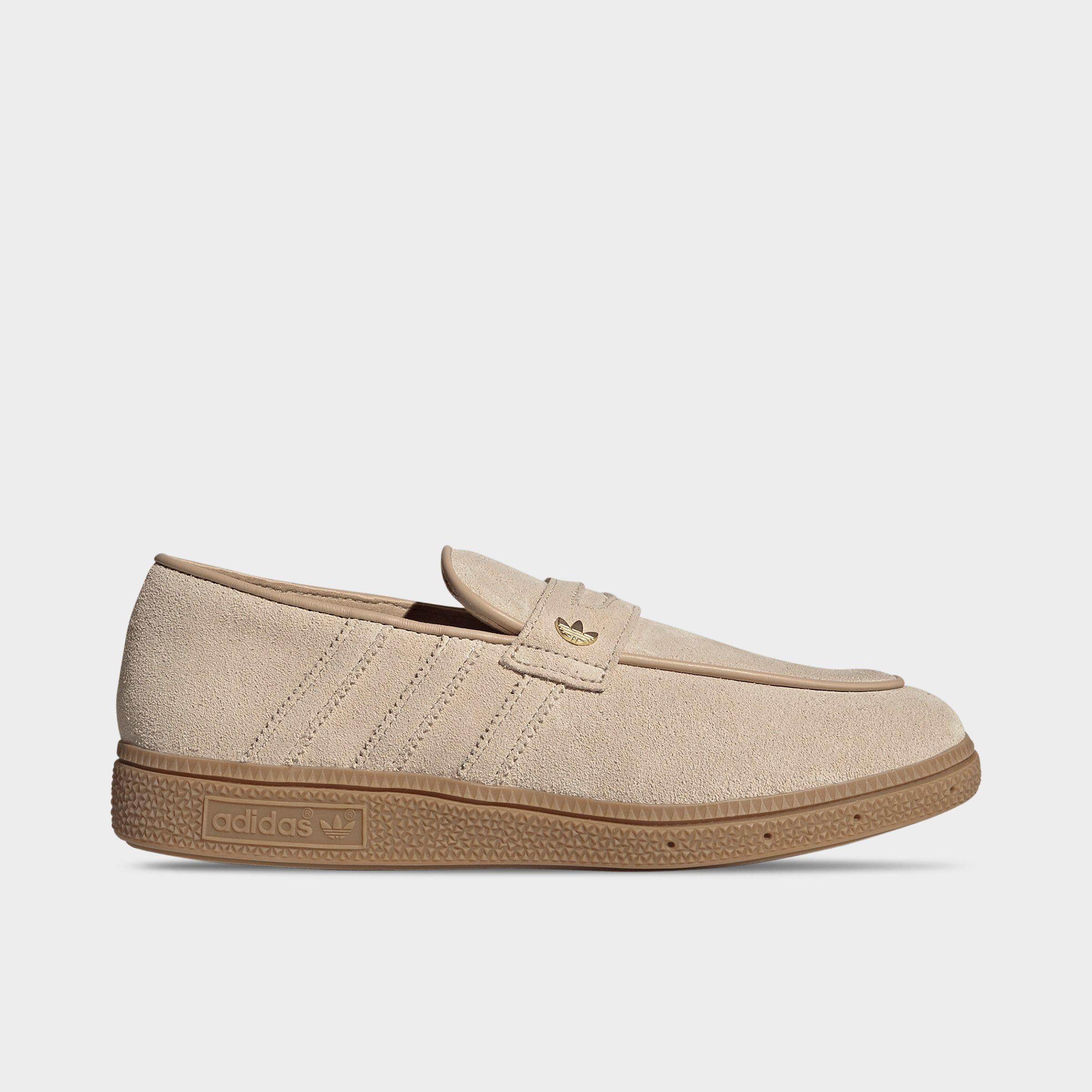 Women's adidas Originals Handball Spezial Loafer Casual Shoes - Part 1 - Magic Beige/Magic Beige/Gum - Left shoe facing left. Outside of the shoe.