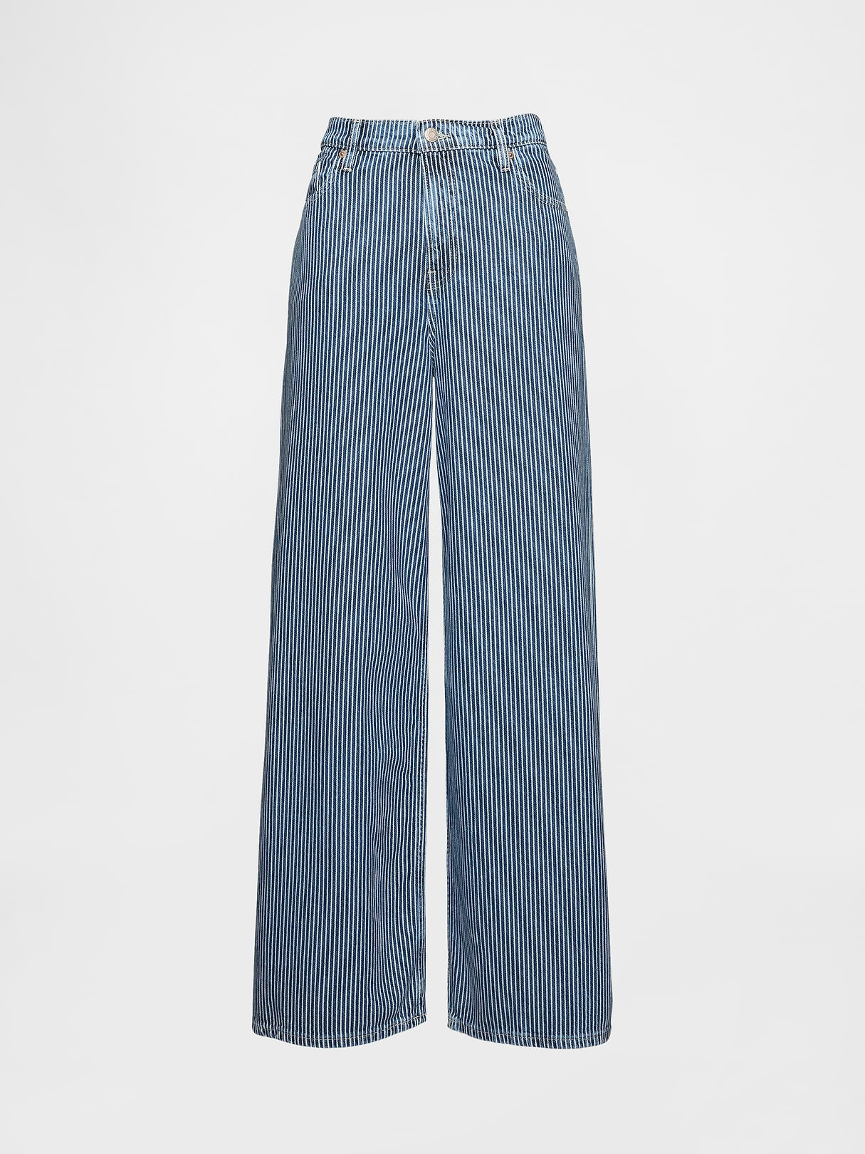Mid Rise Denim Stripe Baggy Jeans - Blue indigo stripe