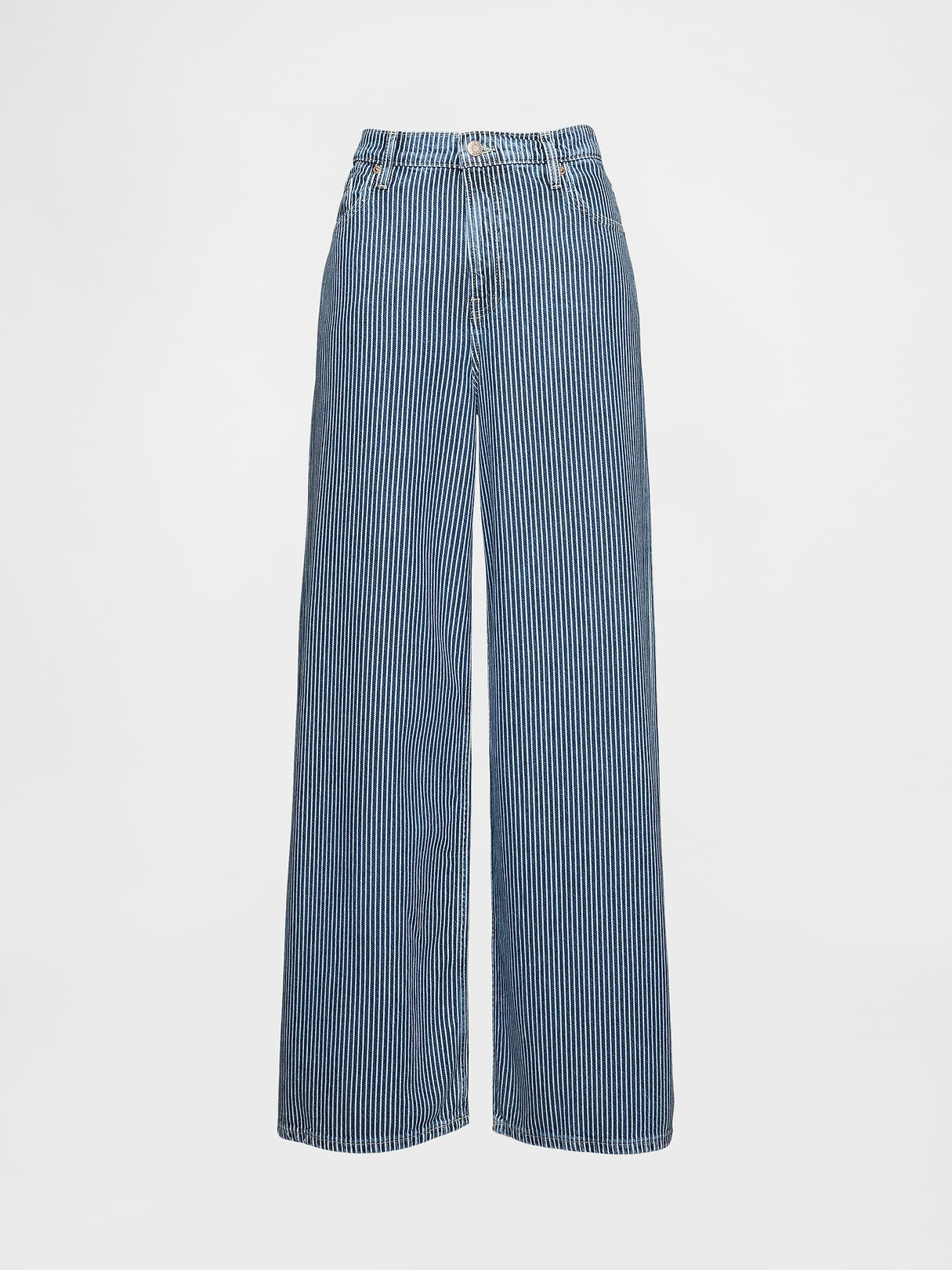 Mid Rise Denim Stripe Baggy Jeans - Blue indigo stripe