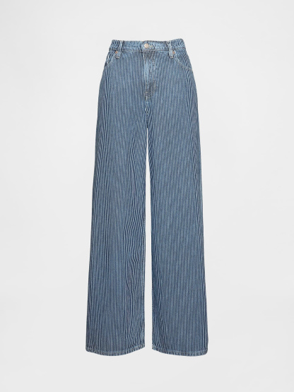 Mid Rise Denim Stripe Baggy Jeans - Blue indigo stripe