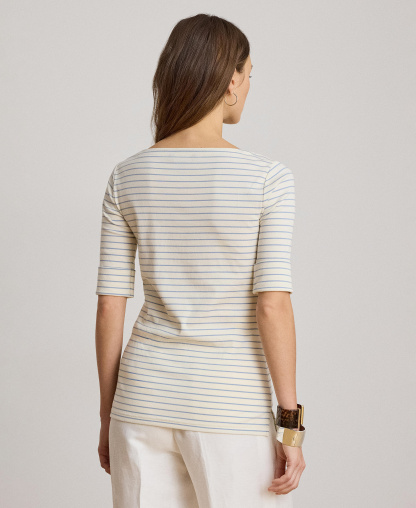 Lauren Ralph Lauren Women's Striped Boat Neck Top - Mas Cream/dusty Sky