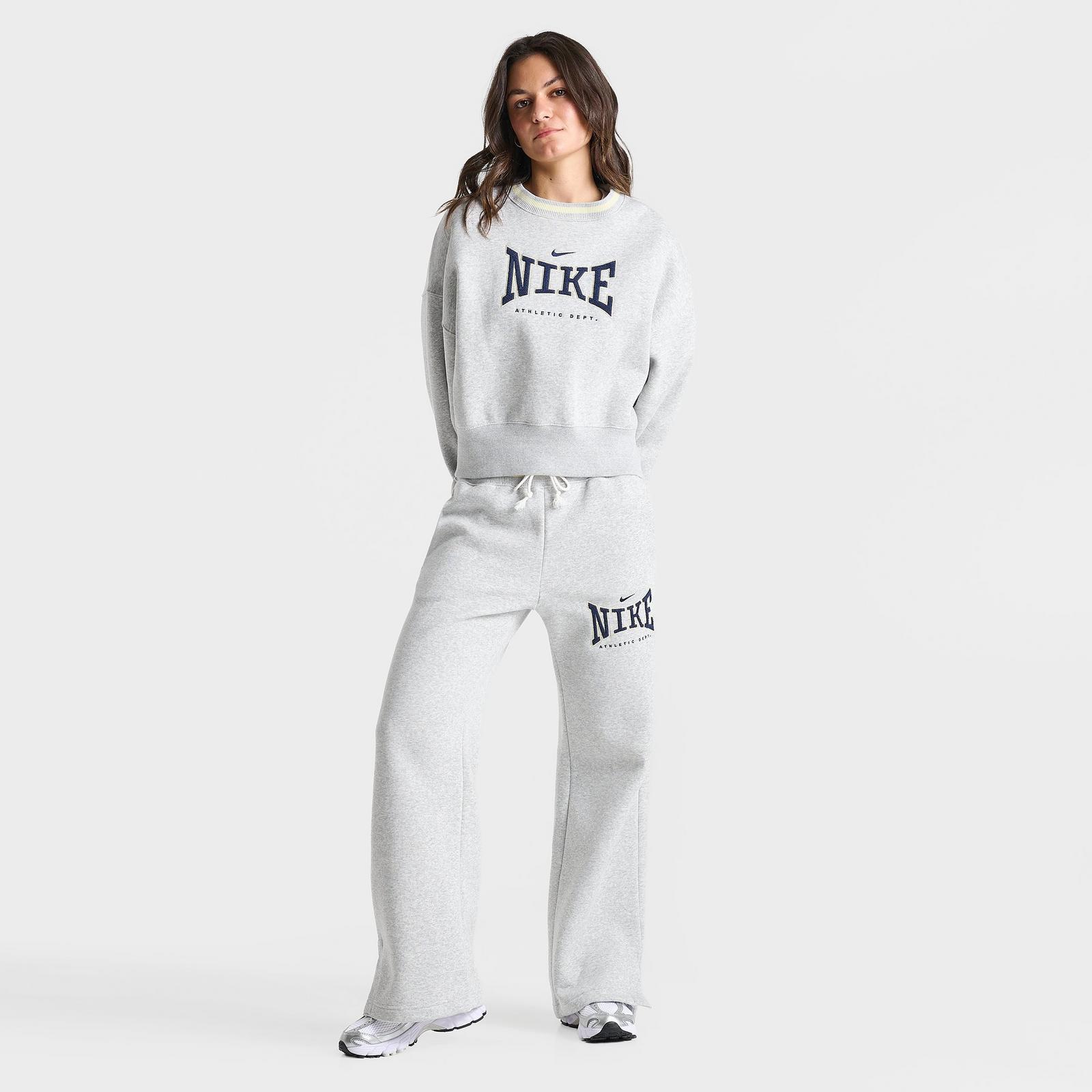 Women's Nike Phoenix Fleece Athletic Dept. High-Waisted Wide-Leg Sweatpants - Pure Platinum/Heather/Midnight Navy