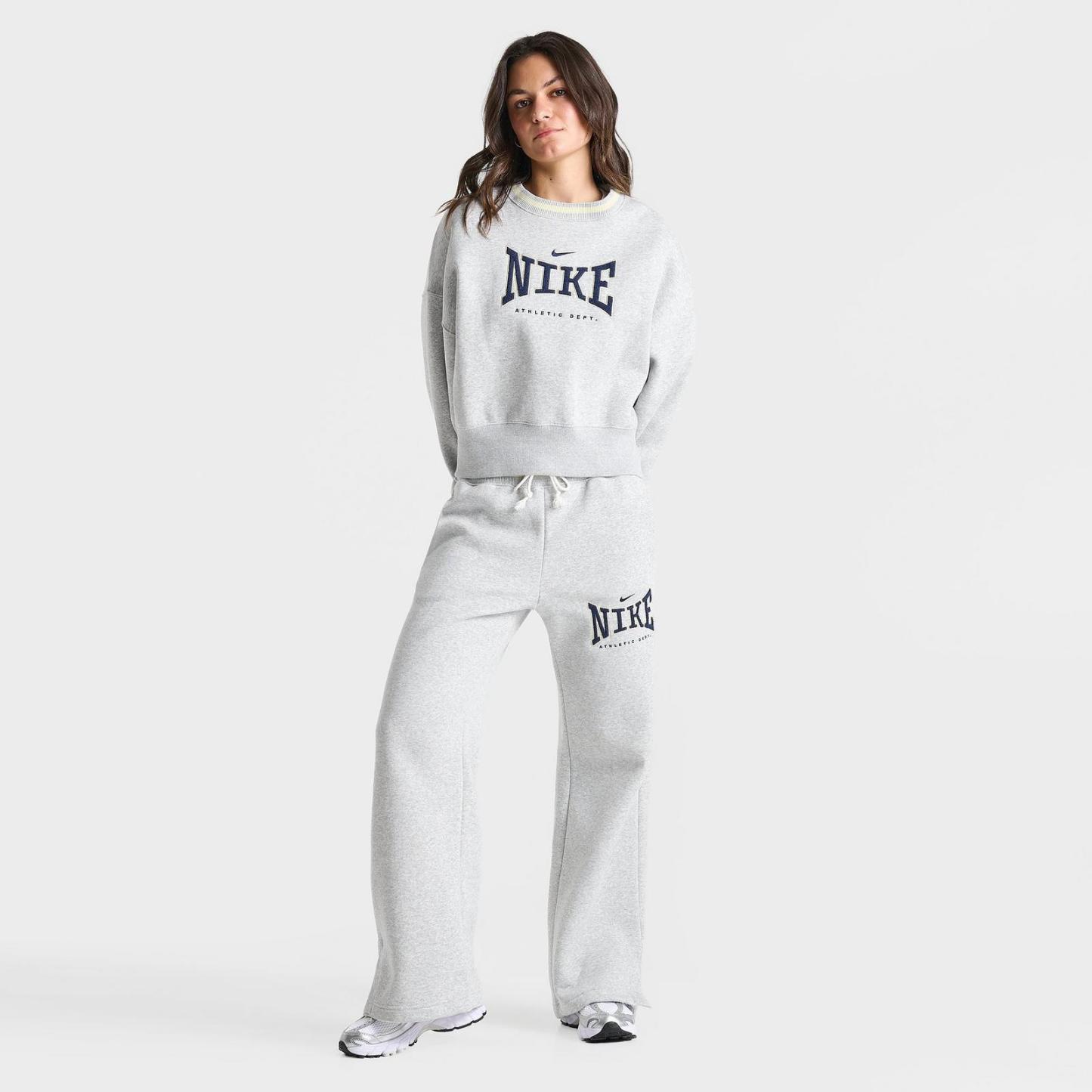 Women's Nike Phoenix Fleece Athletic Dept. High-Waisted Wide-Leg Sweatpants - Pure Platinum/Heather/Midnight Navy