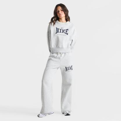 Women's Nike Phoenix Fleece Athletic Dept. High-Waisted Wide-Leg Sweatpants - Pure Platinum/Heather/Midnight Navy