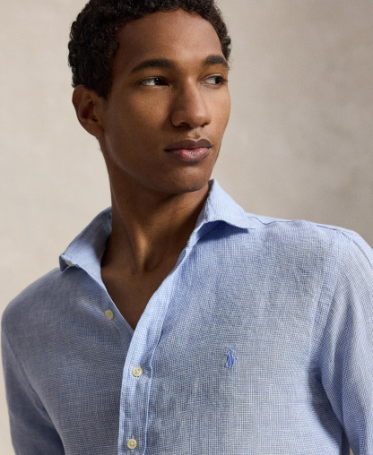 Polo Ralph Lauren Men's Classic-Fit Linen Shirt - 6555B Cabana Blue/White