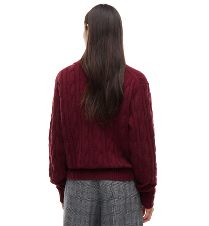 Tommy Hilfiger Women's American Icons 100% Wool Cable-Knit Crewneck Sweater, Macy's Exclusive - Burgundy