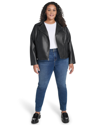 Levi's Women's Faux-Leather Asymmetric-Zip Moto Jacket - Black