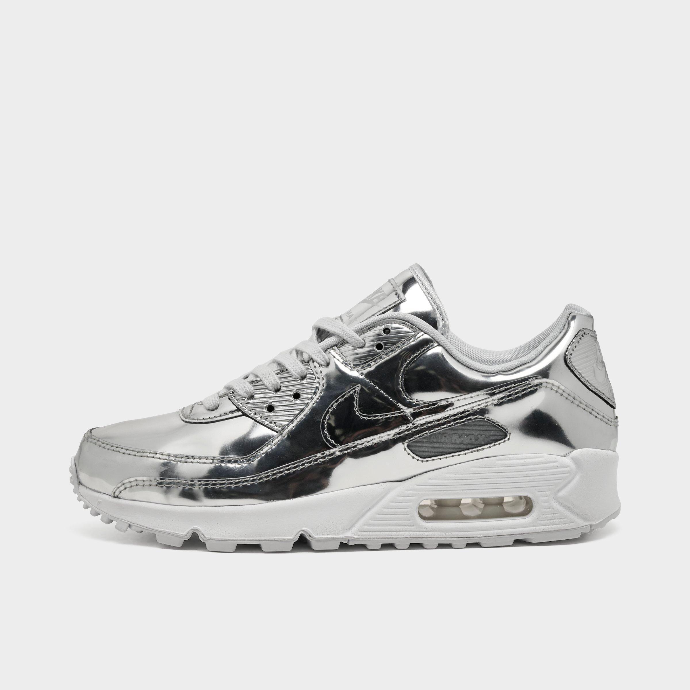 Women's Nithtke Air Max 90 SP Casual Shoes - Chrome/Pure Platinum/White - Left shoe facing left. Outside of the shoe.