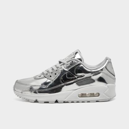 Women's Nithtke Air Max 90 SP Casual Shoes - Chrome/Pure Platinum/White - Left shoe facing left. Outside of the shoe.
