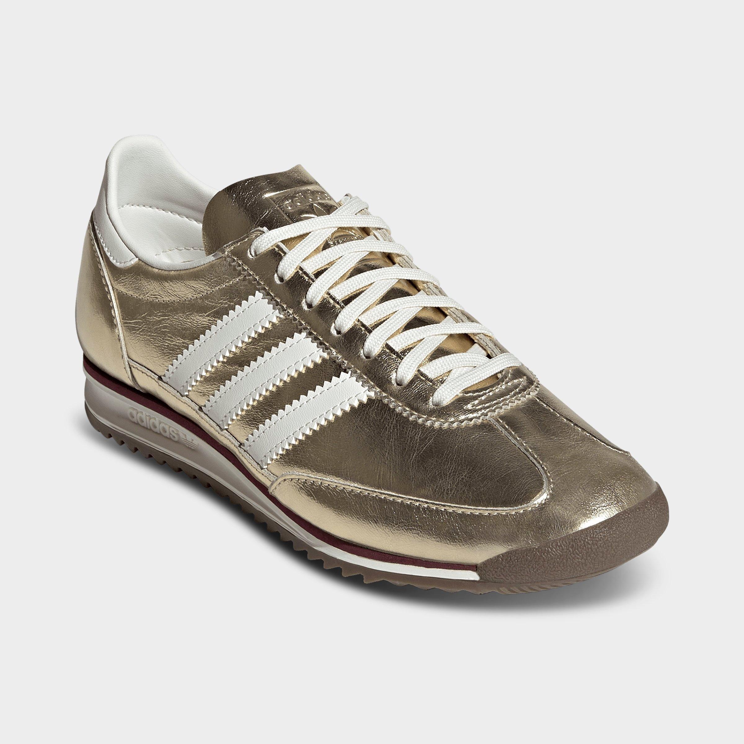 Women's adidas Originals SL 72 OG Pony Print Casual Shoes - Gold Metallic/Off White/Shadow Red - Both shoes facing left
