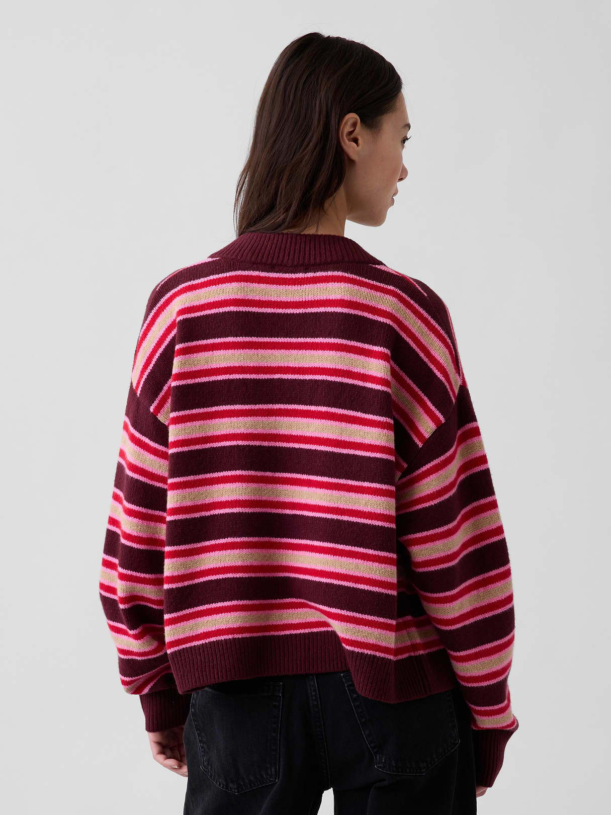 CashSoft Oversized Chunky Cardigan - Purple burgundy & pink stripe