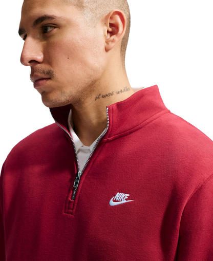 Nike Men's Sportswear Club Half-Zip Fleece Sweatshirt - Tough Red/White