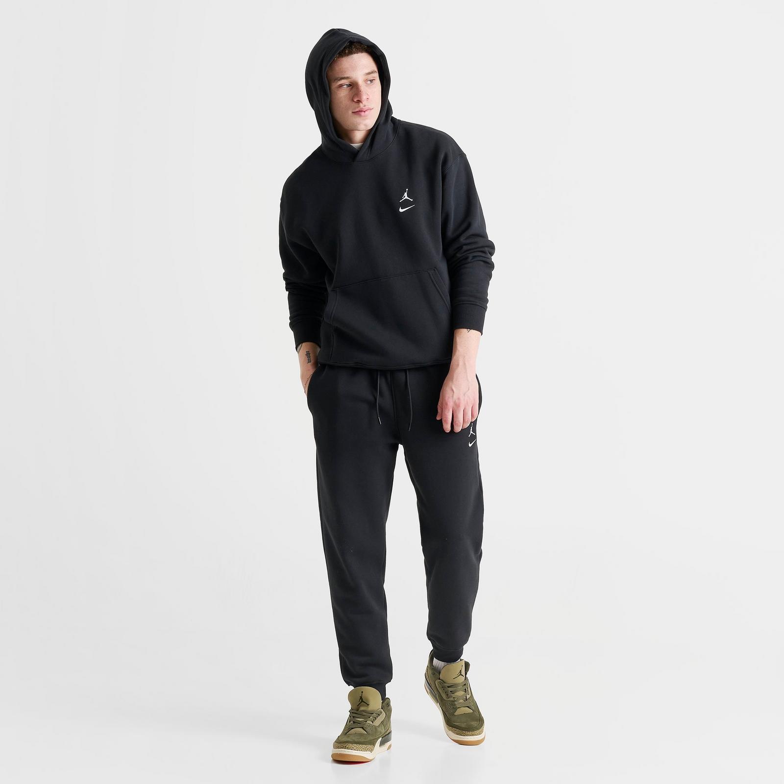 Men's Jordan Swoosh Brooklyn Fleece Pullover Hoodie - Black/White - view 2