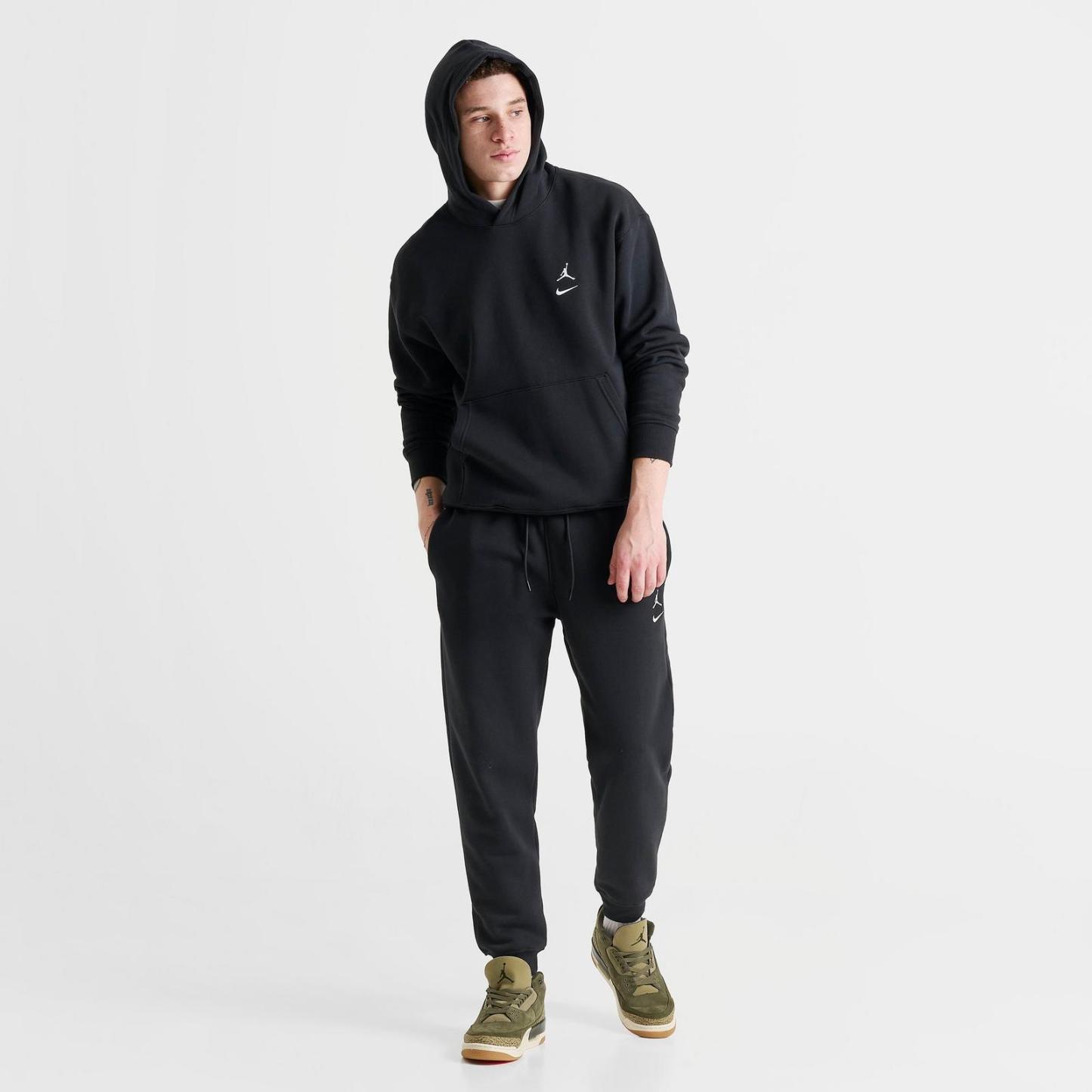 Men's Jordan Swoosh Brooklyn Fleece Pullover Hoodie - Black/White - view 2