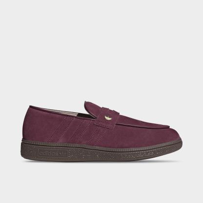 Women's adidas Originals Handball Spezial Loafer Casual Shoes - Part 2 - Maroon/Maroon/Gum - Left shoe facing left. Outside of the shoe.