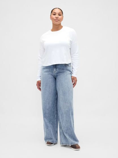 Mid Rise Denim Stripe Baggy Jeans - Light indigo