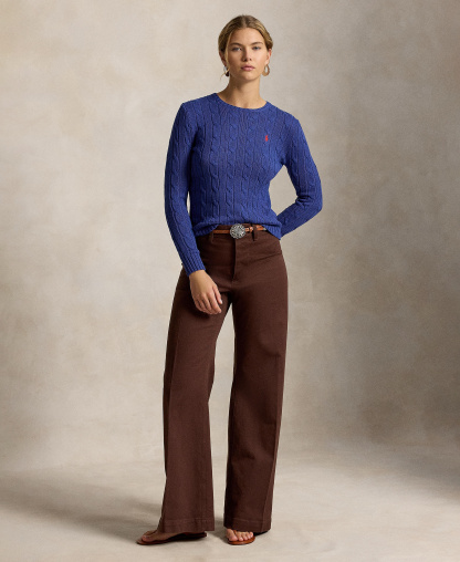 Polo Ralph Lauren Women's Cable-Knit Cotton Crewneck Sweater - Charter Blue