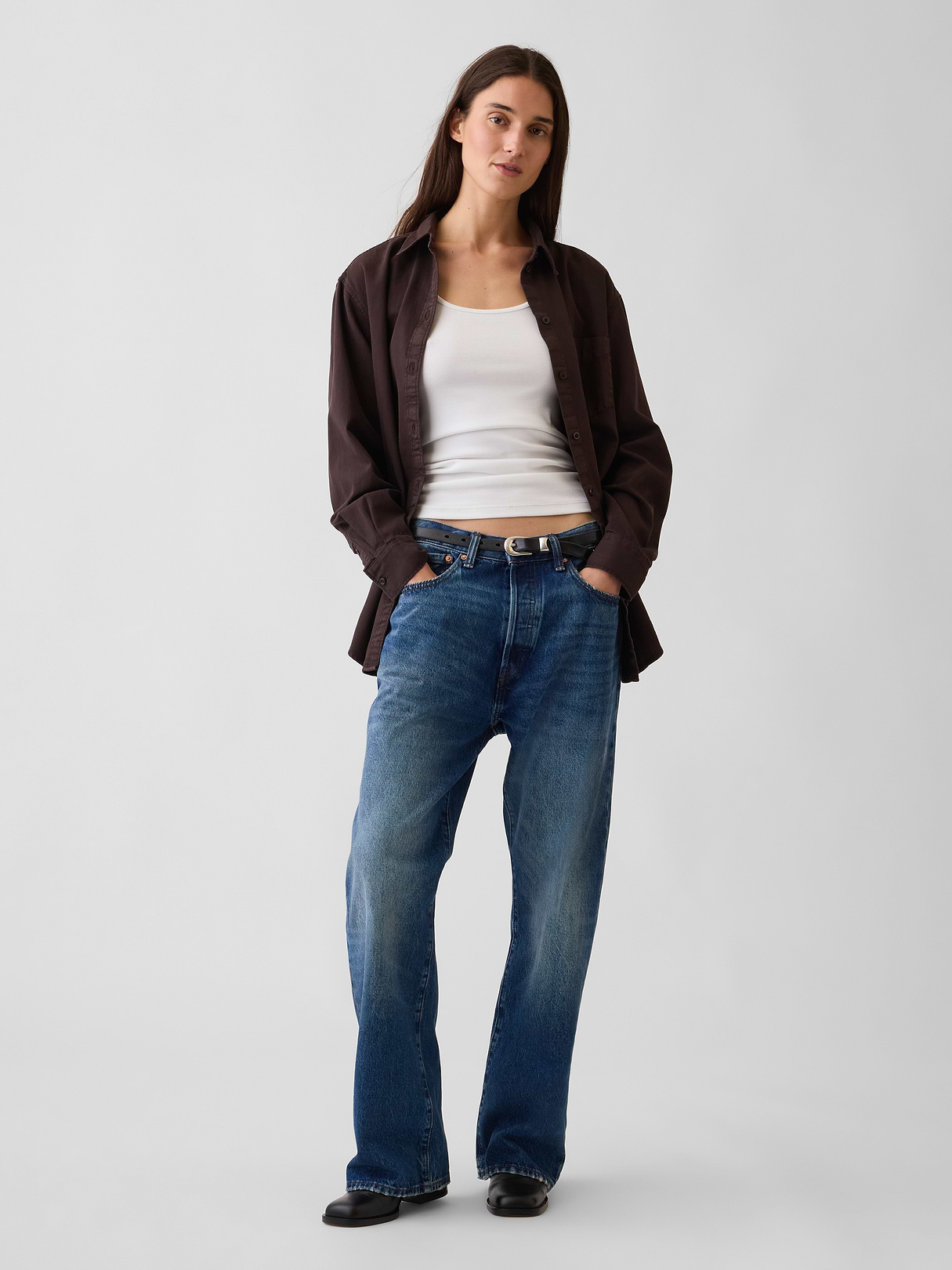Denim Big Shirt - Brown