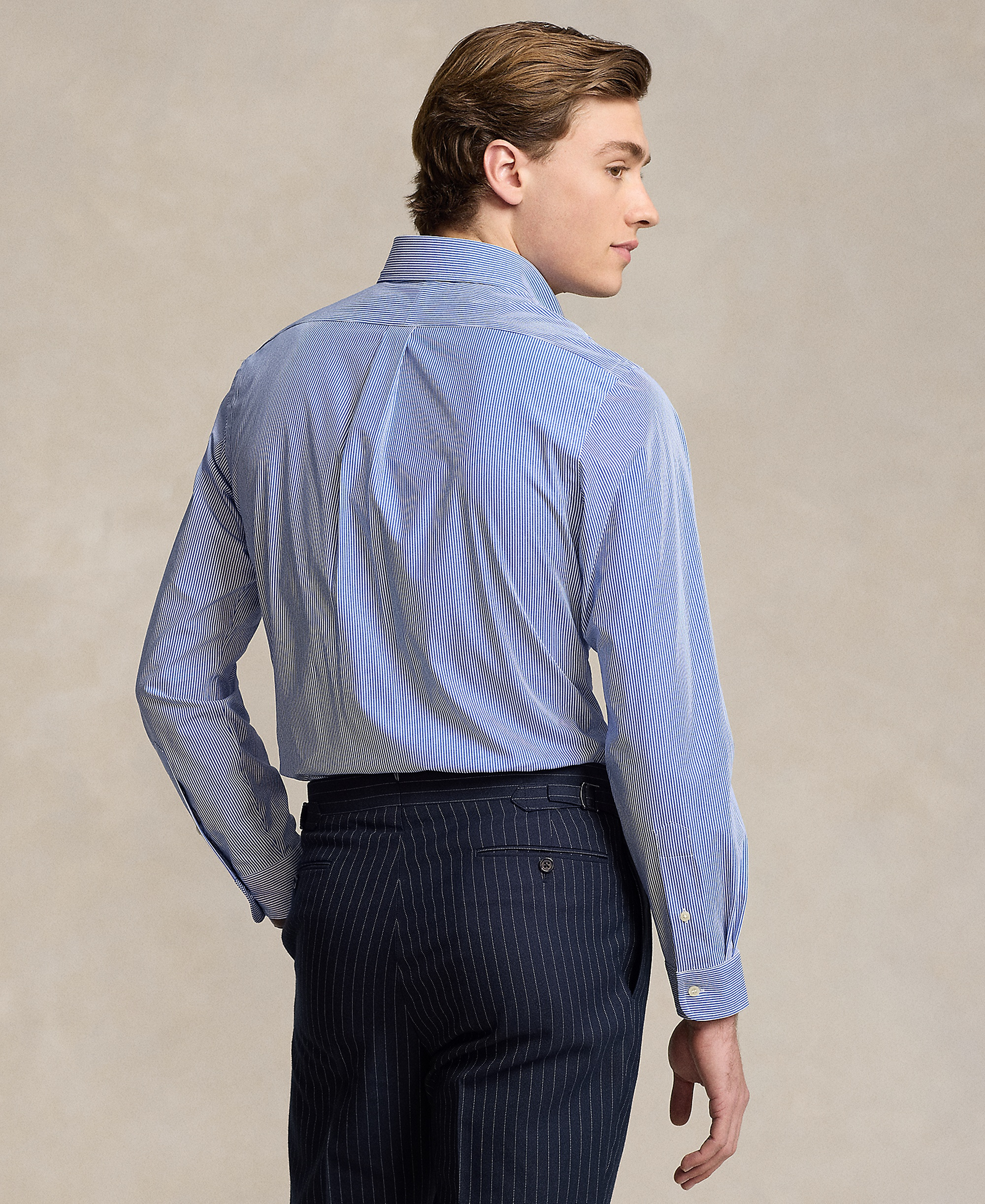 Polo Ralph Lauren Men's Stretch Poplin Shirt - Blue/White Hairline Stripe