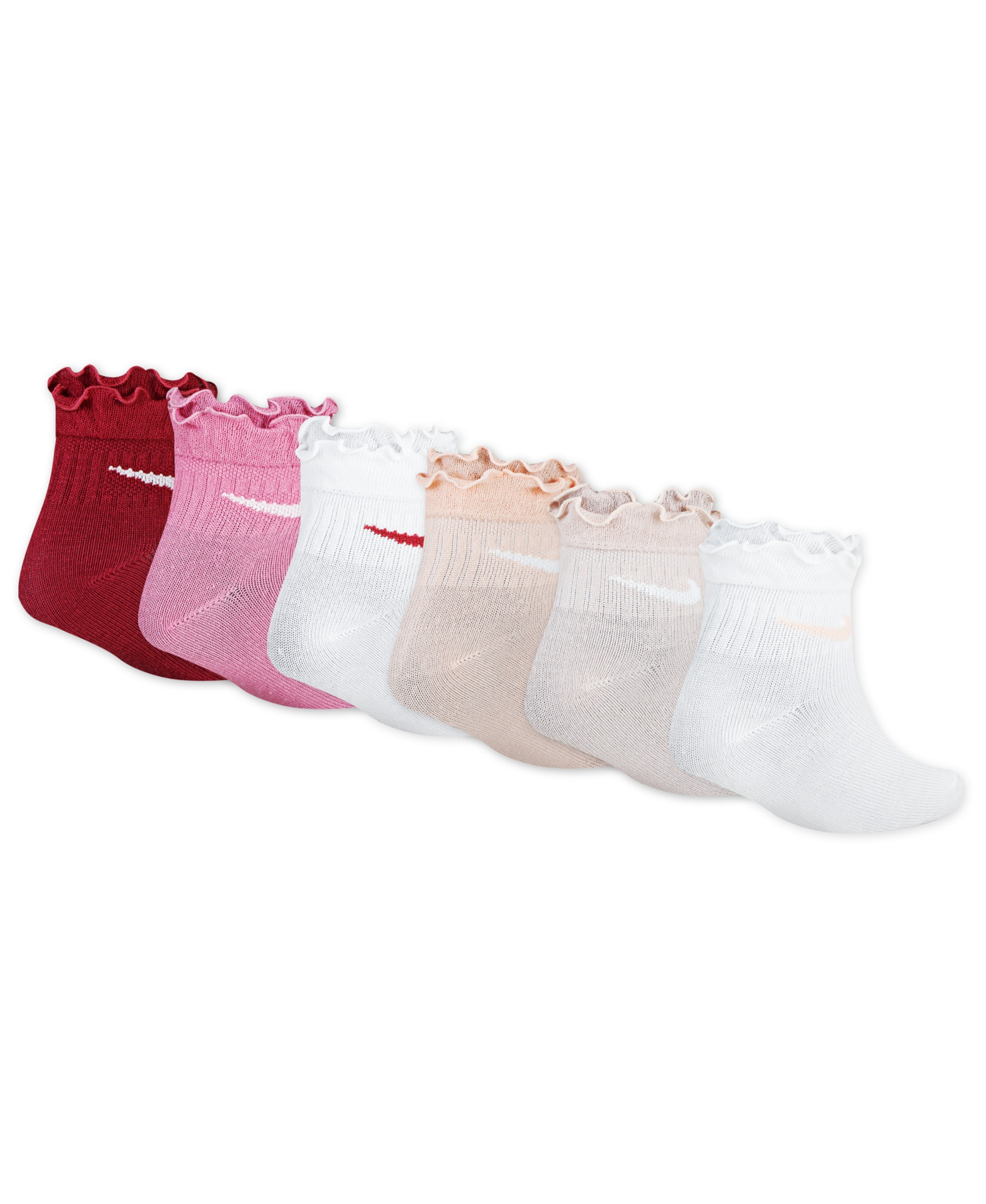 Nike Girls' 4-7 Ruffle Detail Ankle Socks, 6-Pack - Red/Pink/White/Beige