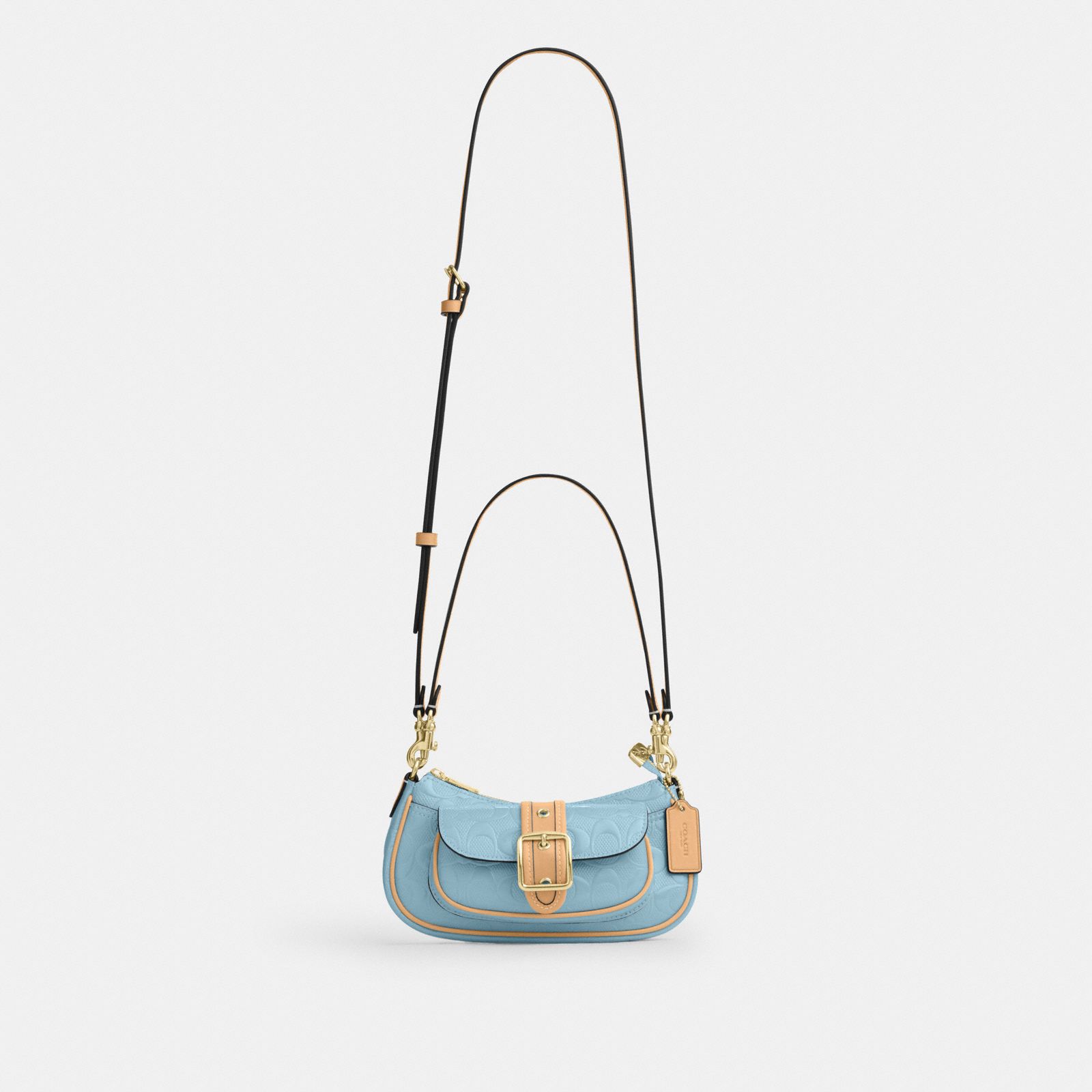 Ashton Mini Shoulder Bag In Signature Leather - Gold/Light Blue - view 10