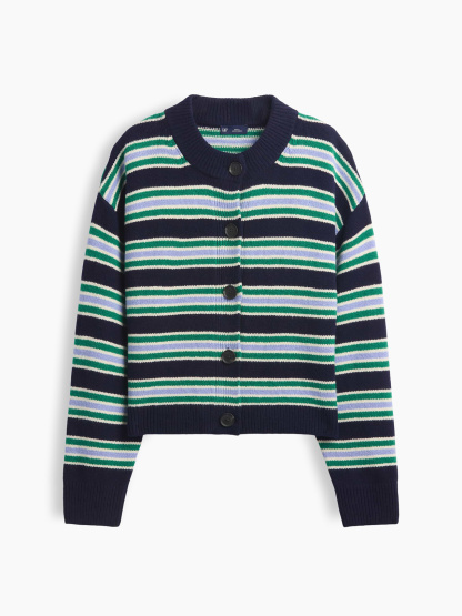 CashSoft Oversized Chunky Cardigan - Blue stripe & green stripe
