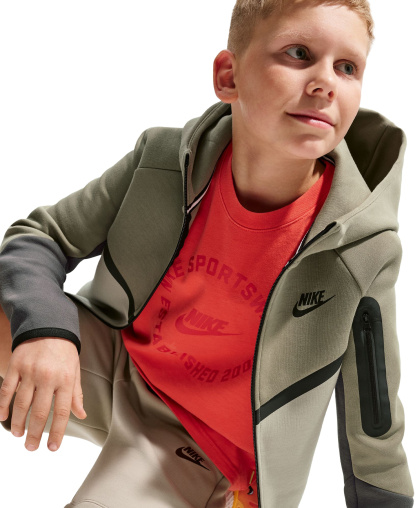 Nike Boys' and Girls' 7-20 Sportswear Tech Fleece Full-Zip Hoodie - Silver Sage/Spruce Fog/Medium Ash/Black
