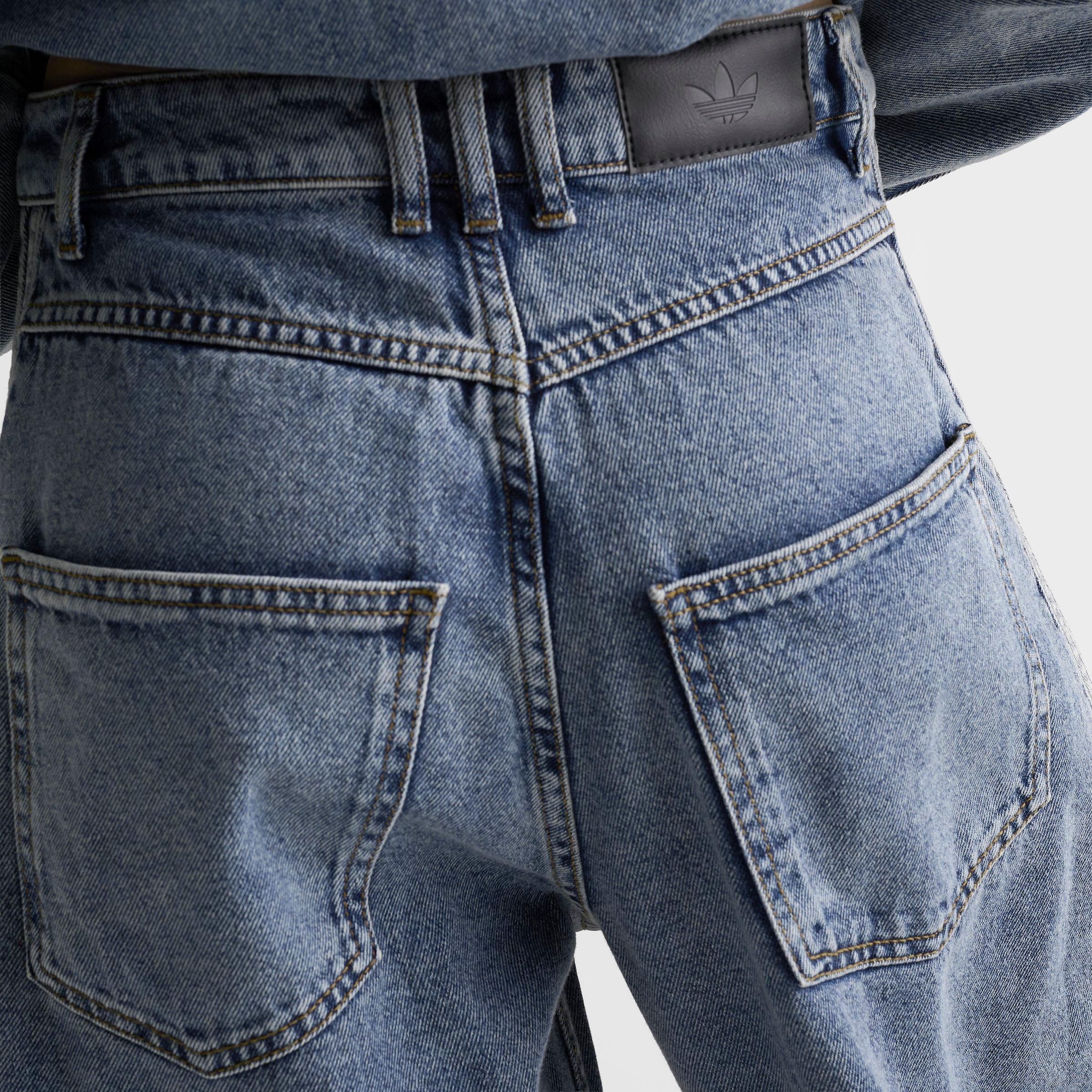 Women's adidas Originals High-Rise Barrel Leg Denim Pants - Worn Blue Denim
