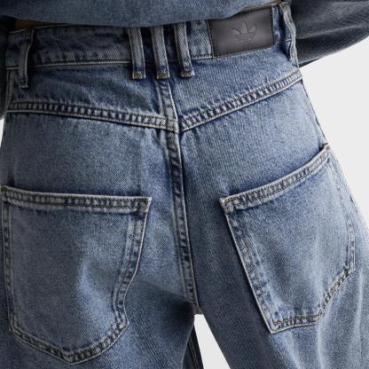 Women's adidas Originals High-Rise Barrel Leg Denim Pants - Worn Blue Denim