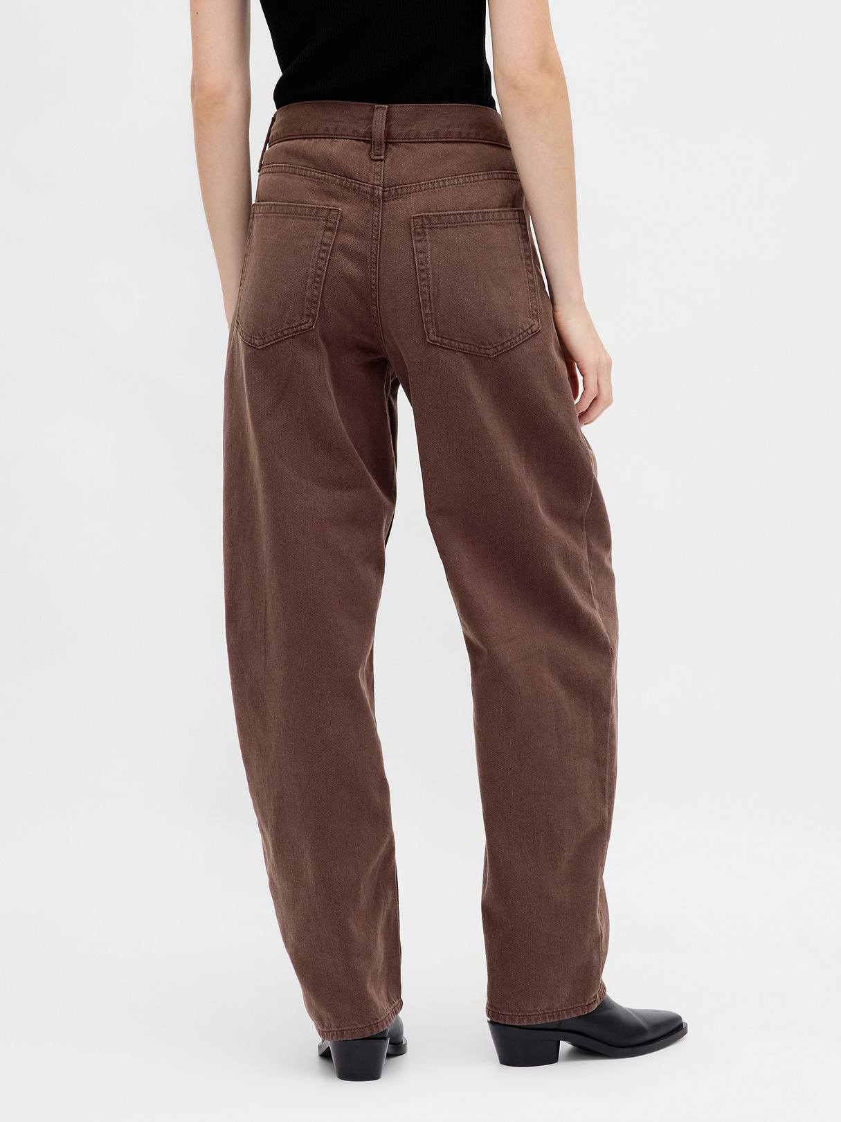 High Rise Barrel Cargo Jeans - Dark brown