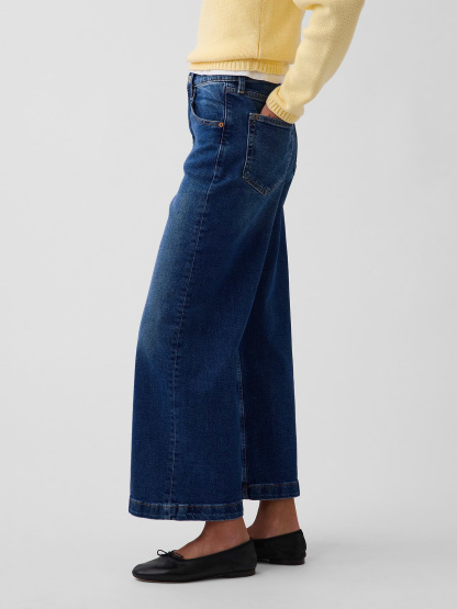 High Rise Stride Wide-Leg Ankle Jeans - Dark indigo wash