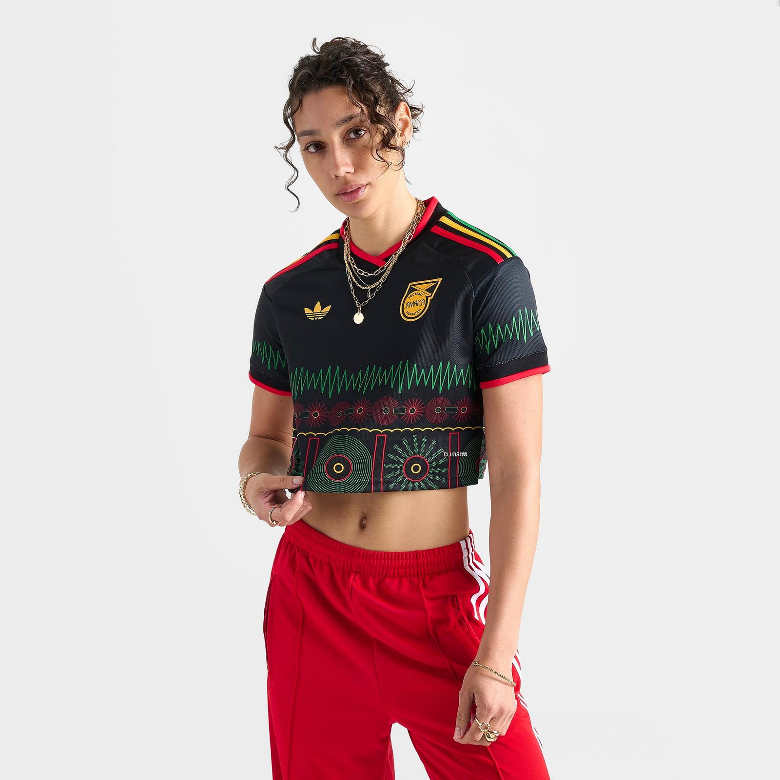 Women's adidas Originals Jamaica 26 x Bob Marley Away Cropped Jersey - Black - view 3