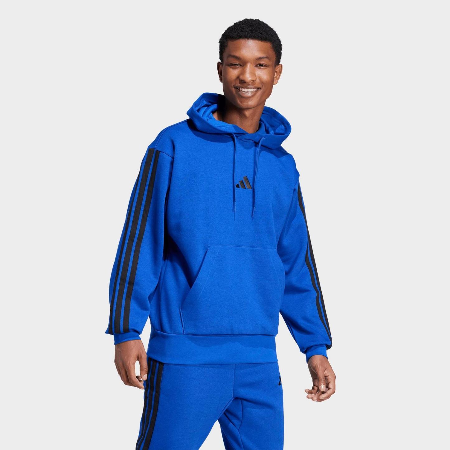 Men's adidas Essentials 3-Stripes Fleece Pullover Hoodie - Royal Blue/Black - view 3