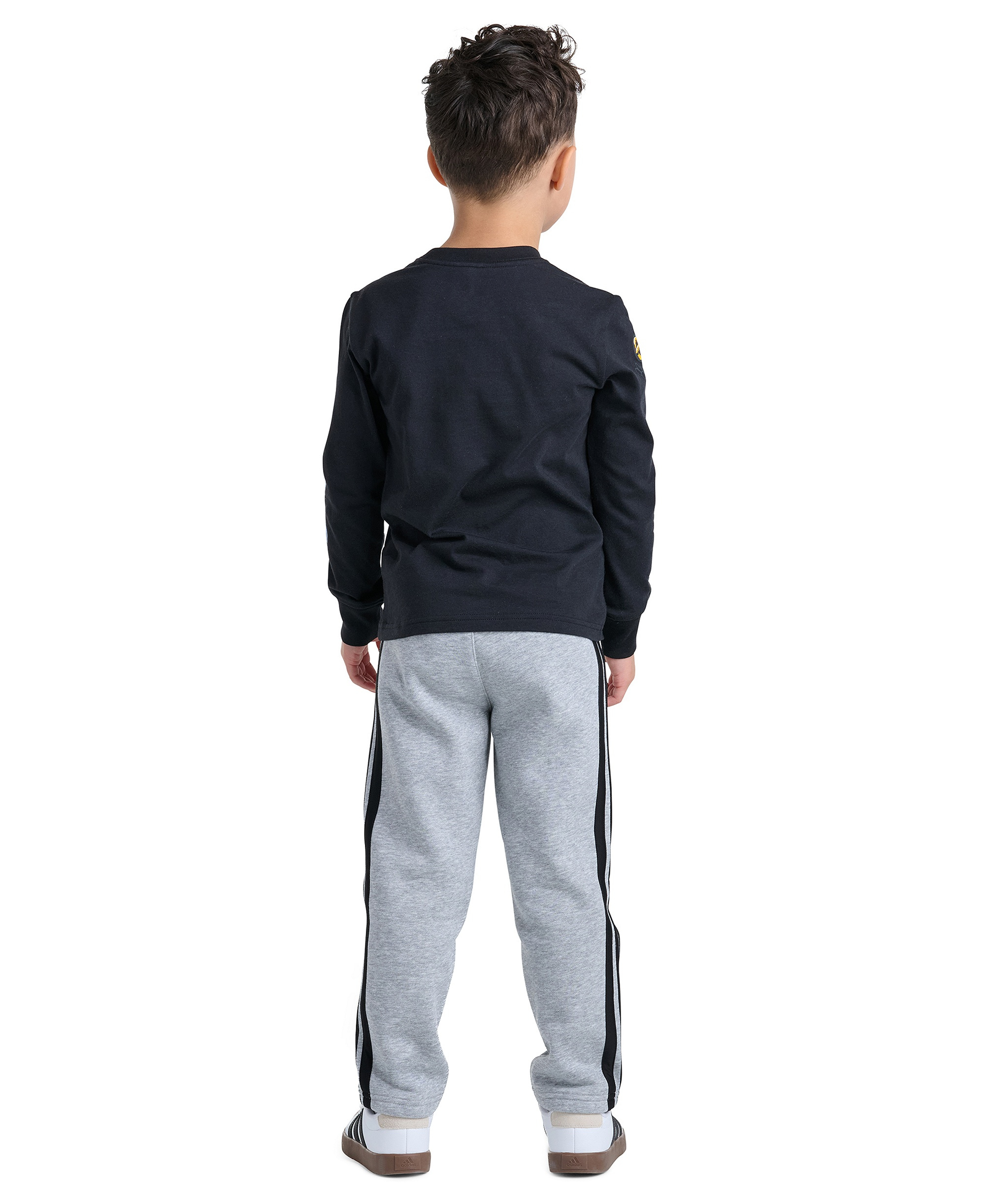 adidas Boys' 2T-7 Long-Sleeve Pullover T-Shirt and Pants, 2-Piece Set - Black/Gray